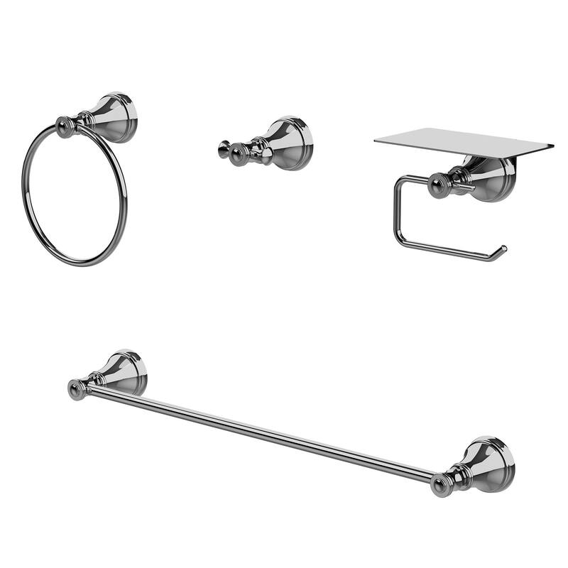 GRANDJOY 4-Piece Bathroom Hardware Set with 23-Inch Single Towel Bar and Shelf Toilet Paper Holder - Chrome