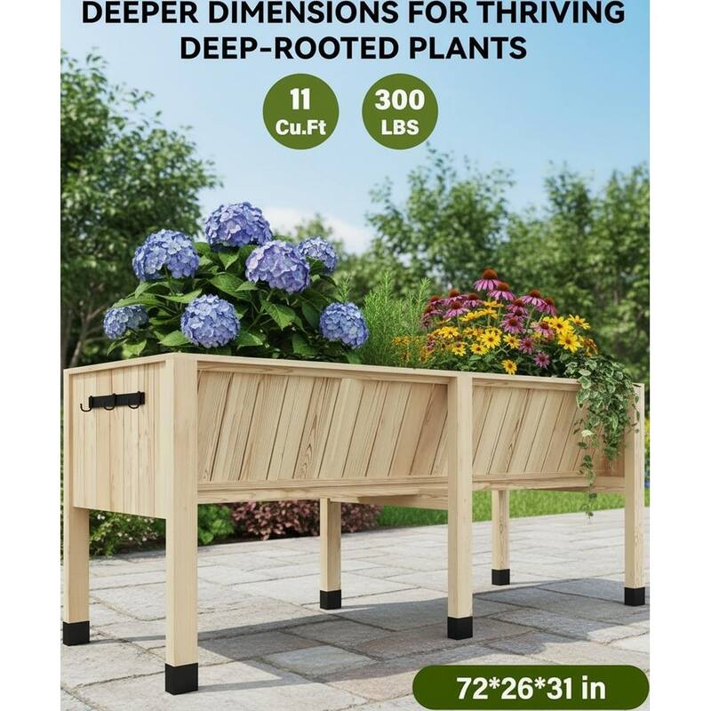13.7In Depth Elevated Wooden Raised Garden Bed