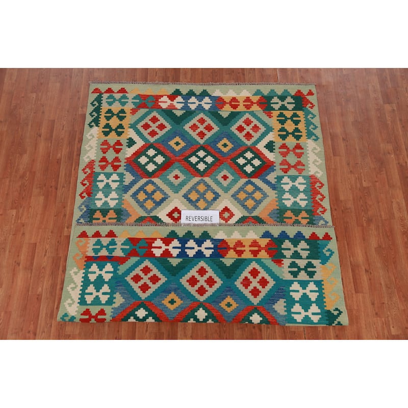 Hand Woven Oriental 100% Wool Carpet Southwestern Geometric Multi-Colored Kilim Area Rug - 8' 3'' X 5' 7''