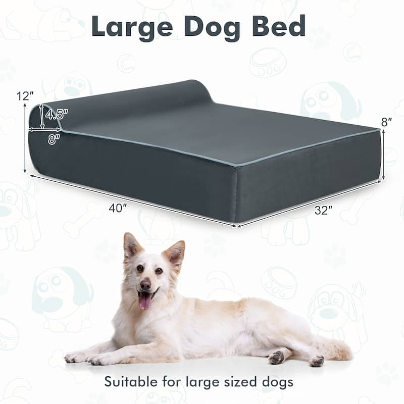 Orthopedic Dog Bed with Headrest and Removable Washable Cover-Grey - 40" x 32" x 12"