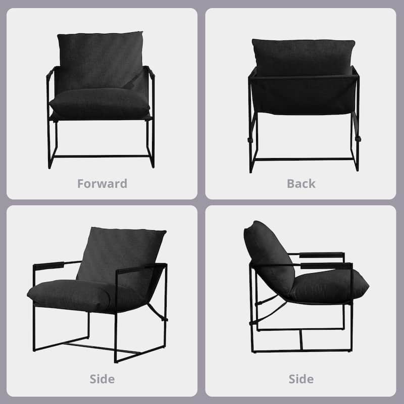 Modern Accent Linen Sling Chair with Metal Framed Soft Bag Cushion, Comfy Accent Chair for Living Room Office