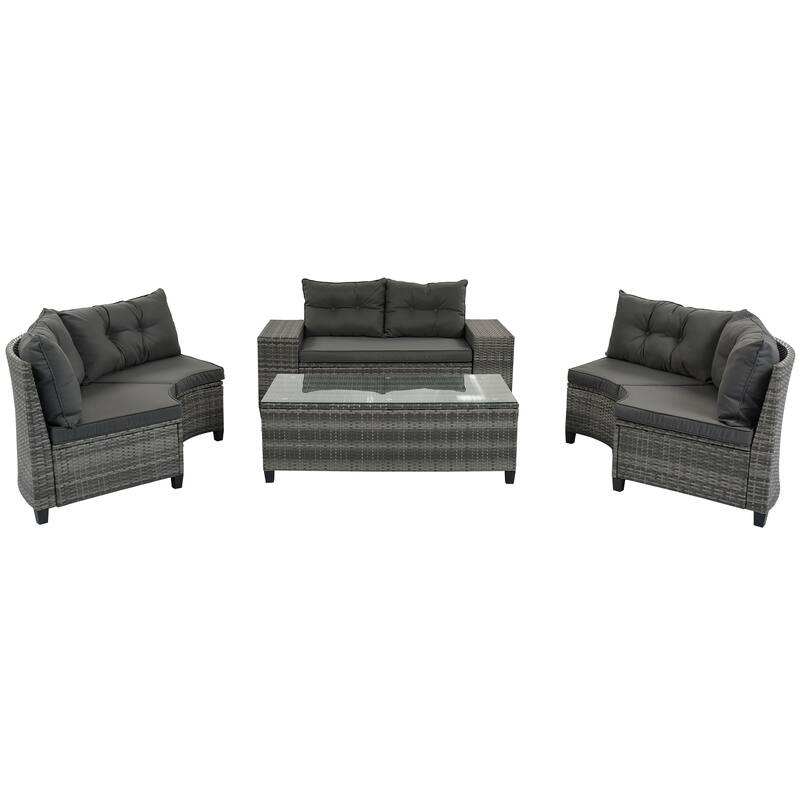 8-Pieces All Weather Wicker Half-Moon Sectional Sets with Rectangular Coffee Table