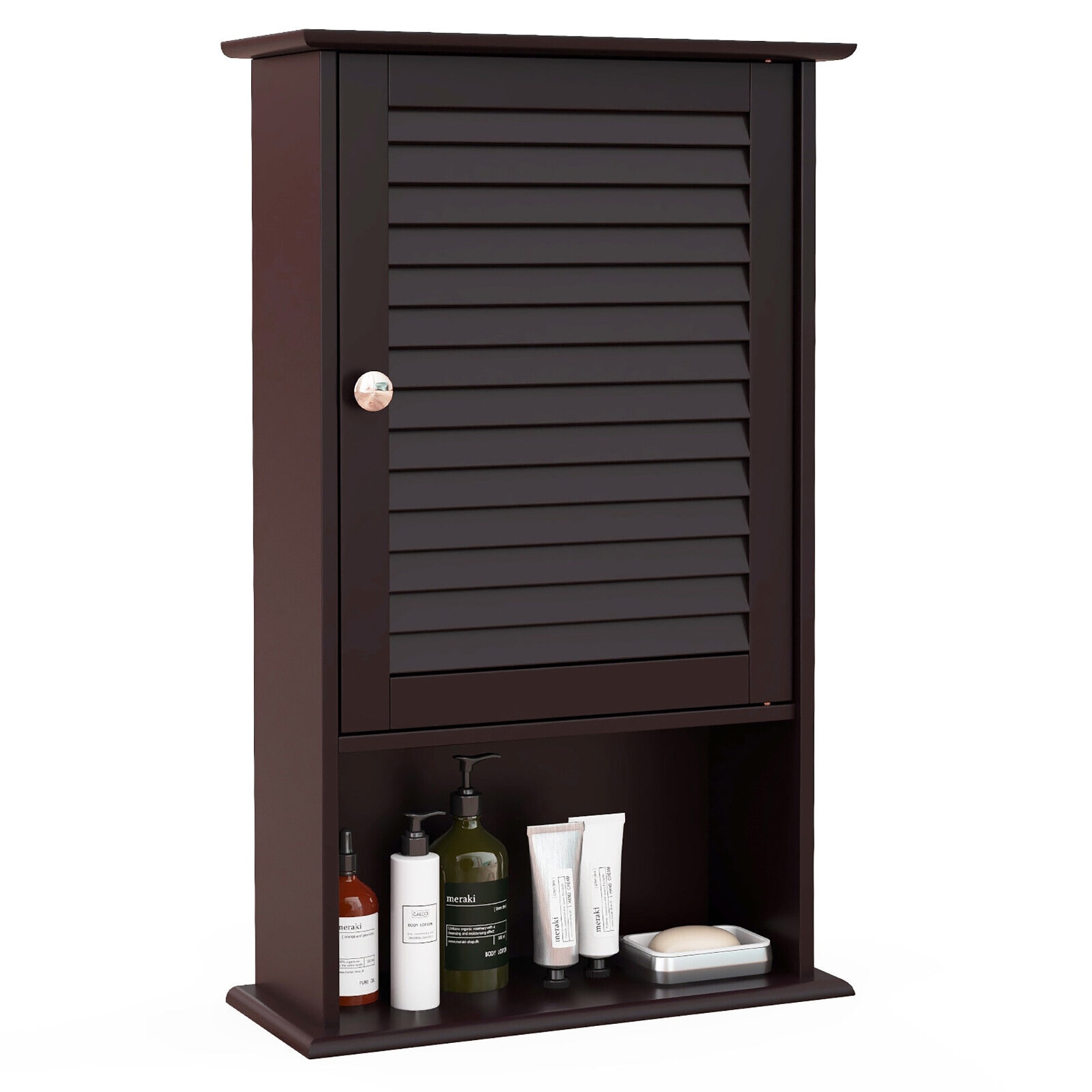 Gymax Bathroom Wall Cabinet Single Louvered Door Medicine Cabinet w/