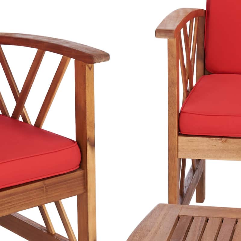 SAFAVIEH Outdoor Fontana 4-piece Acacia Wood Patio Conversation Set