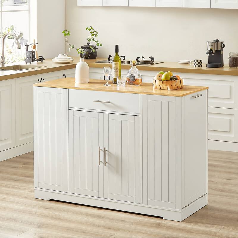 53inch Kitchen Storage Islands with Drawers and Trash Can Storage