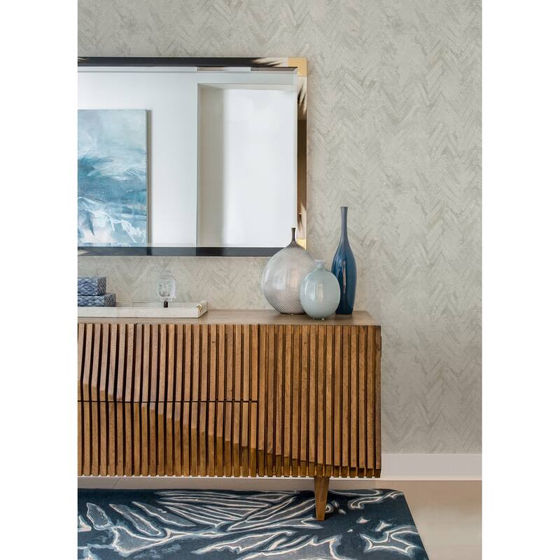 A-Street Prints Amesemi Off White Distressed Herringbone Wallpaper