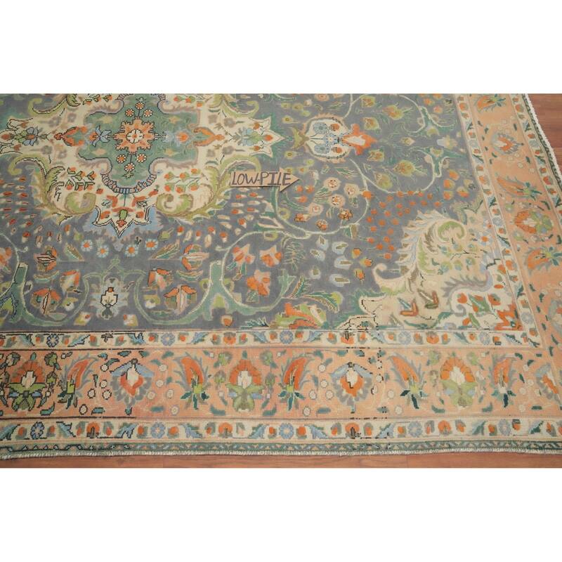 Hand Knotted Oriental 100% Wool Carpet Traditional Floral Greys & Charcoal Tabriz Area Rug - 9' 6'' X 6' 8''