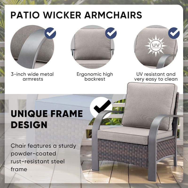 4 Piece Outdoor Patio Rattan Chair with Ottomans