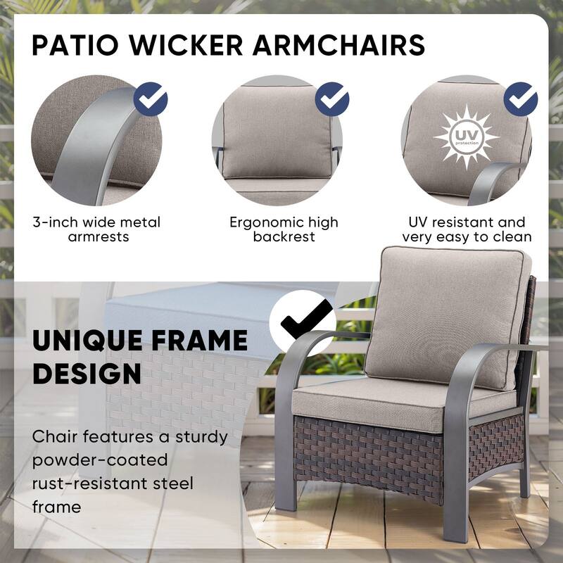 Outdoor 3 Seats Sofa with Ottoman, Club Chairs Furniture Set