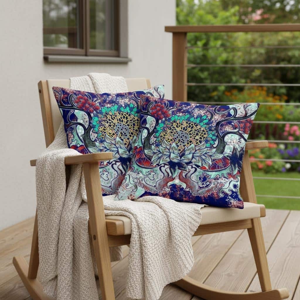 HomeRoots Set of Two 16" X 16" Blue and Green Blown Seam Floral Indoor Outdoor Throw Pillow - 16.00' X '16.00' X '5.00