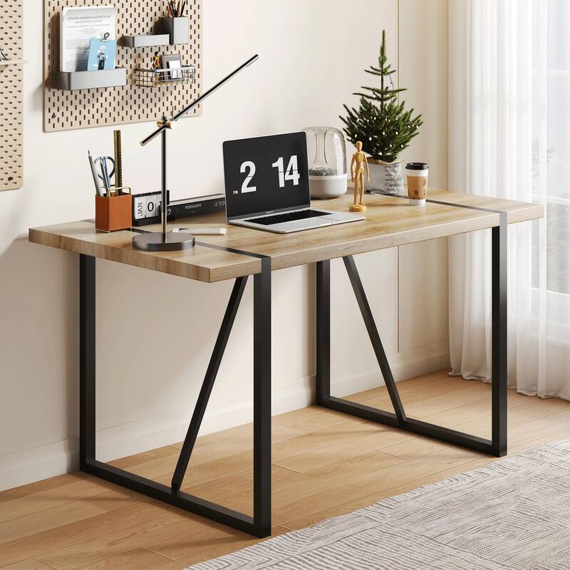 Roomfitters Industrial Wood Dining Table for 4-6 with Thick Engineered Top and Metal Legs for Living Room, Rustic Brown