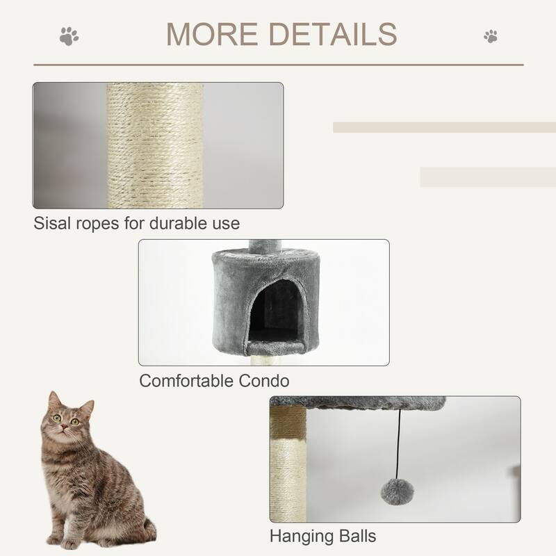 PawHut Cat Tree Height Adjustable Floor-to-Ceiling 4-Tier Kitty Climbing Activity Center Condo Cat Toy with Scratching Post