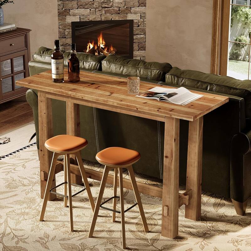 Solid Wood Bar Table, 63" Counter Height Pub Table for Kitchen, Home Bar - 63" L x 19.7" W x 39.37" H