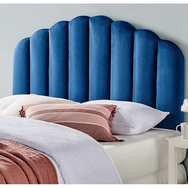 Burney Scalloped Blue Velvet Upholstered King California King Size