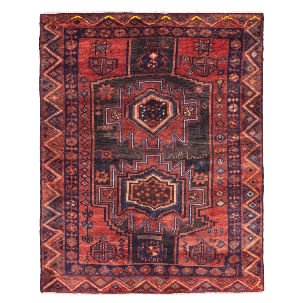 ECARPETGALLERY Hand-knotted Melis Vintage Red Wool Rug - 4'2 x 5'3