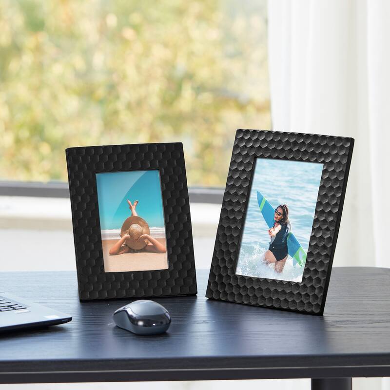 Glitzhome Set of 2 Modern Gold Resin Wall or Tabletop Picture Frames 4x6 & 5x7