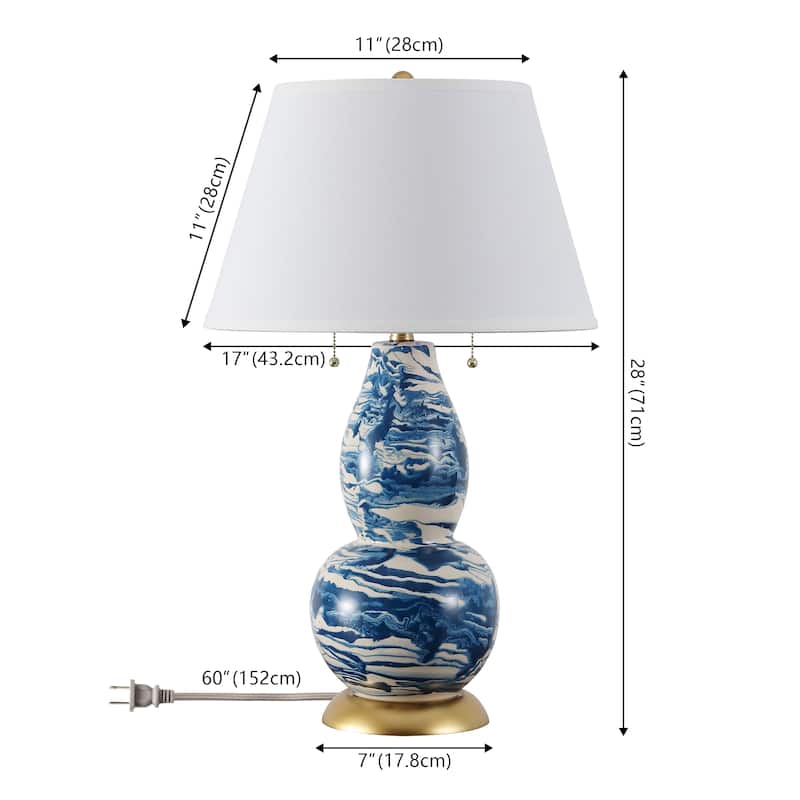 SAFAVIEH Lighting Sebrina 29-inch Navy And White Color Swirls Glass Table Lamp (Set of 2) - 17"x17"x28" - 17Wx17Dx28H