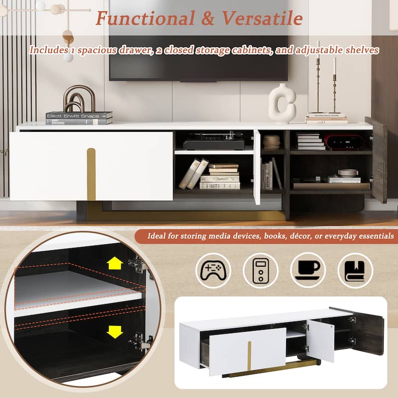 66.7'' Modern Luxury TV Stand with Metal Legs, Drawer, Cabinets & Adjustable Shelves, Fits TVs up to 70''