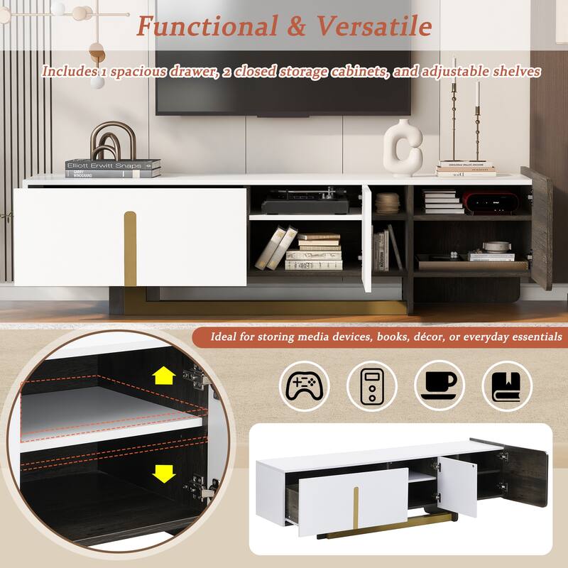 TV Stand for TVs up to 70 Inches, L-shaped Metal Base Television Cabinet TV Console with Drawer
