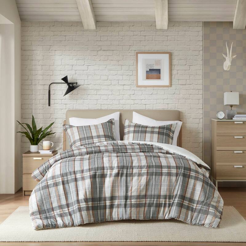 Intelligent Design Liam Plaid Duvet Cover Set - Tan/Gray - Twin