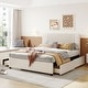 preview thumbnail 10 of 16, Queen Size Upholstered Platform Bed with Classic Headboard and 4 Drawers, Linen Fabric,Wooden Slat Mattress Support Beige