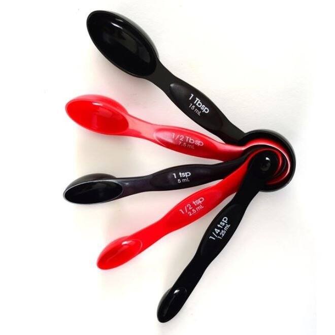 Norpro 5 pc Magnet Nesting Measuring Spoon Set - 1/4 tsp to 1 tbsp - Red/Black