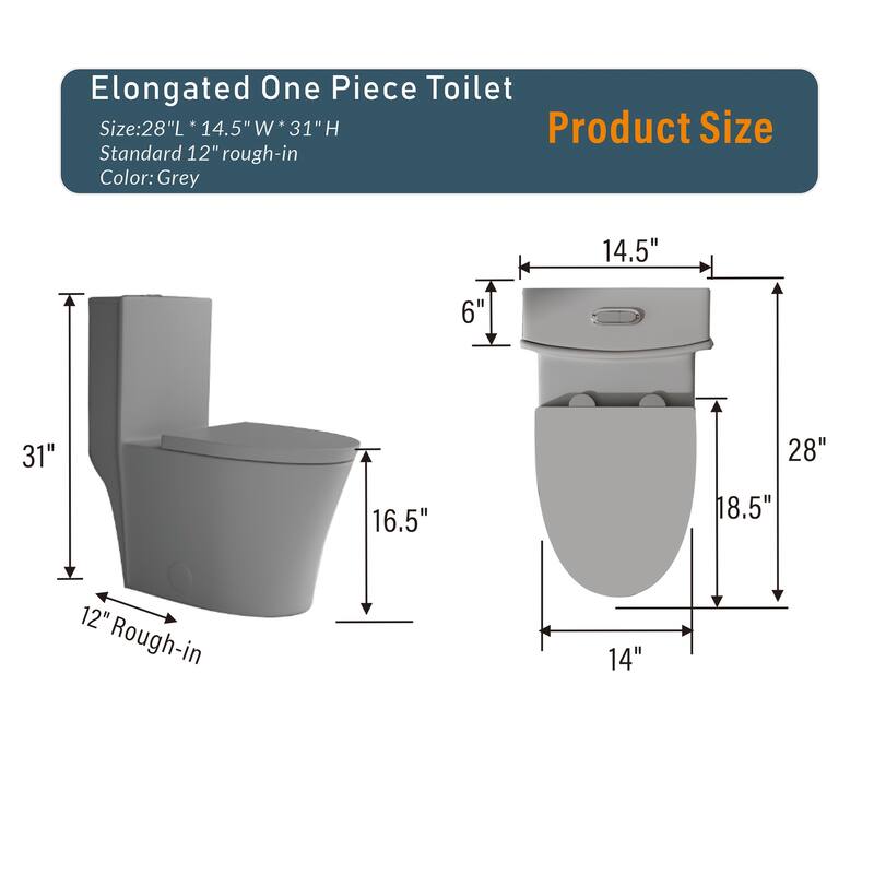 Matte Grey Elongated One Piece Toilet