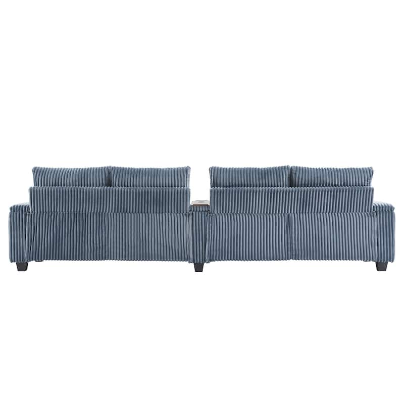 133" Modern 4-Seater Corduroy Sofa Couch with USB Ports, Cup Holders