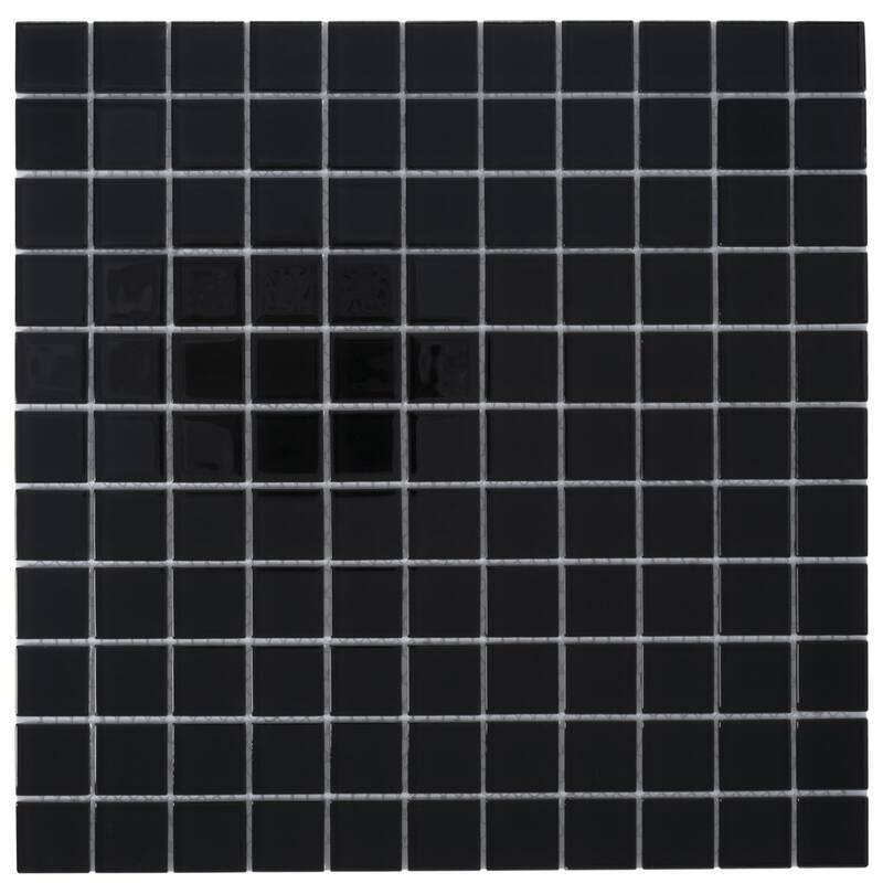 Apollo tile 12" x 12" Colorway Glossy Black Glass Tile (9.67 sq ft/case) - 10 Pack