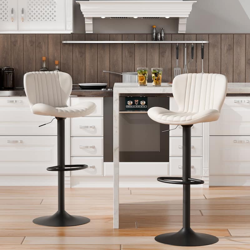 Futzca Swivel Bar Stools Set, 360 Degree Rotating Bar Stool with Adjustable Height, Set of 2 - Off-White - Bar Height