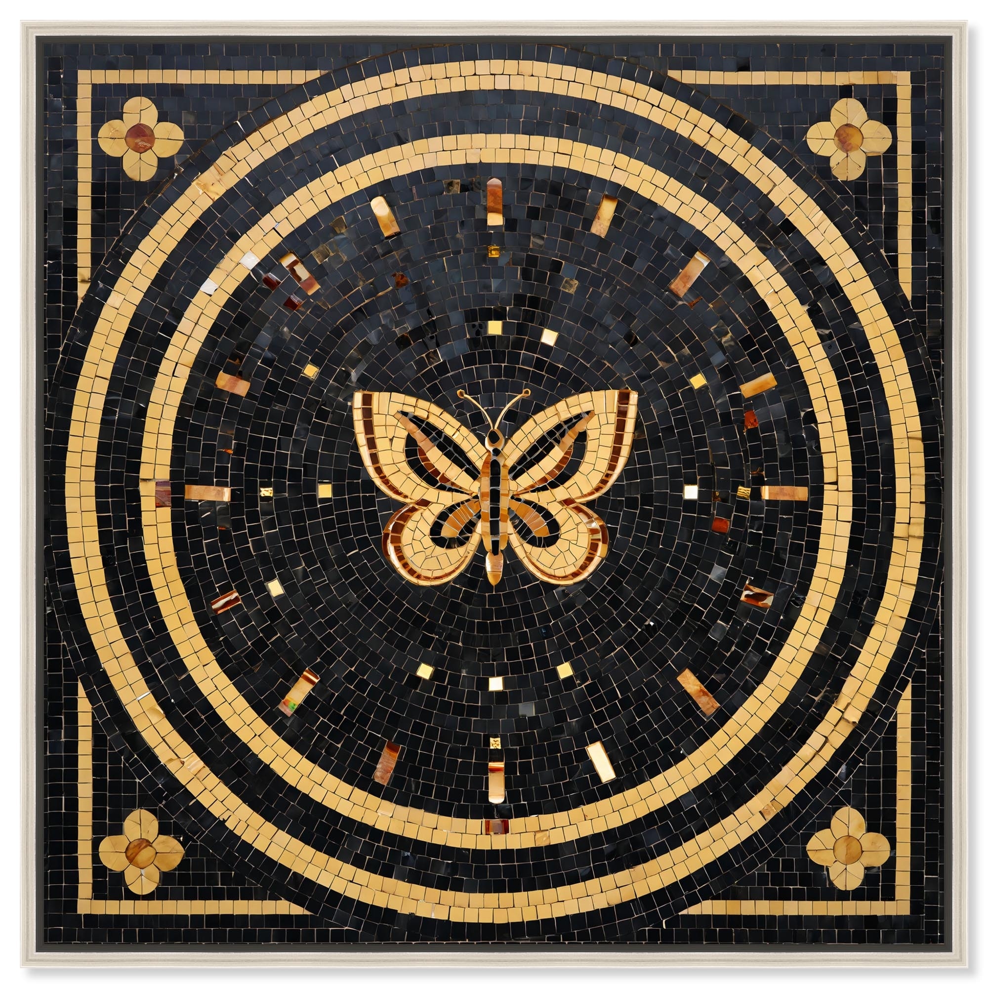 Butterfly Mosaic Gold Art Framed Canvas Print by Art Remedy