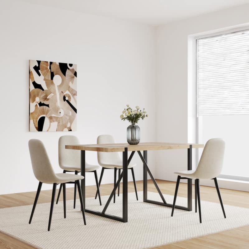 MDF Wood Colour Dining Table and Modern Dining Chairs Set of 4,Metal Base & Legs, Dining Room Table and Linen Chairs