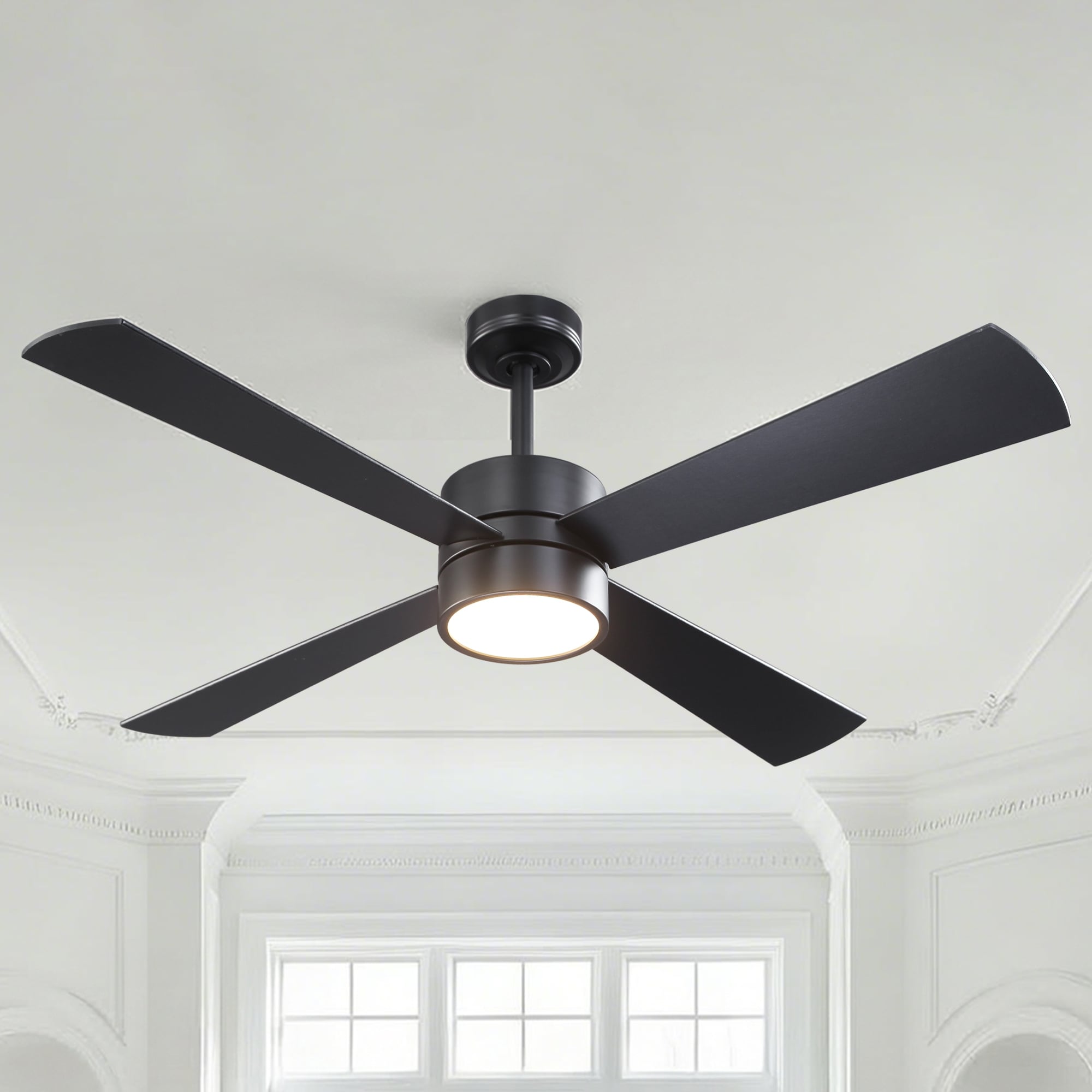 52" Modern Matte Black Reversible Integrated LED Dimmable Smart Ceiling Fan with RGB Light, Remote and APP Control