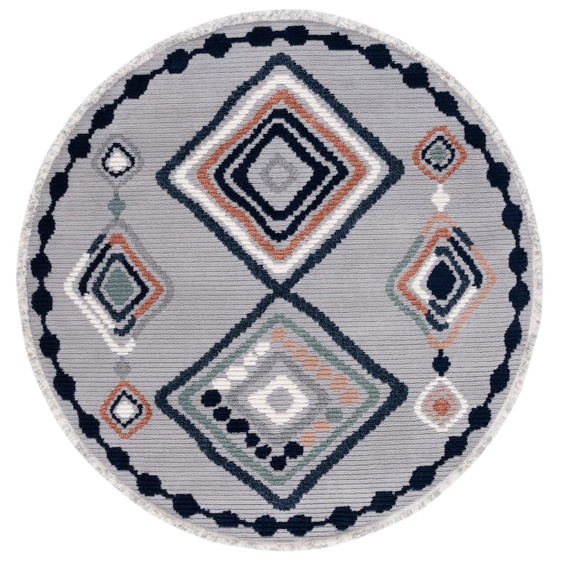 SAFAVIEH Handmade Marrakech Sako Traditional Rug - 6'7" Round - Grey/Blue Rust