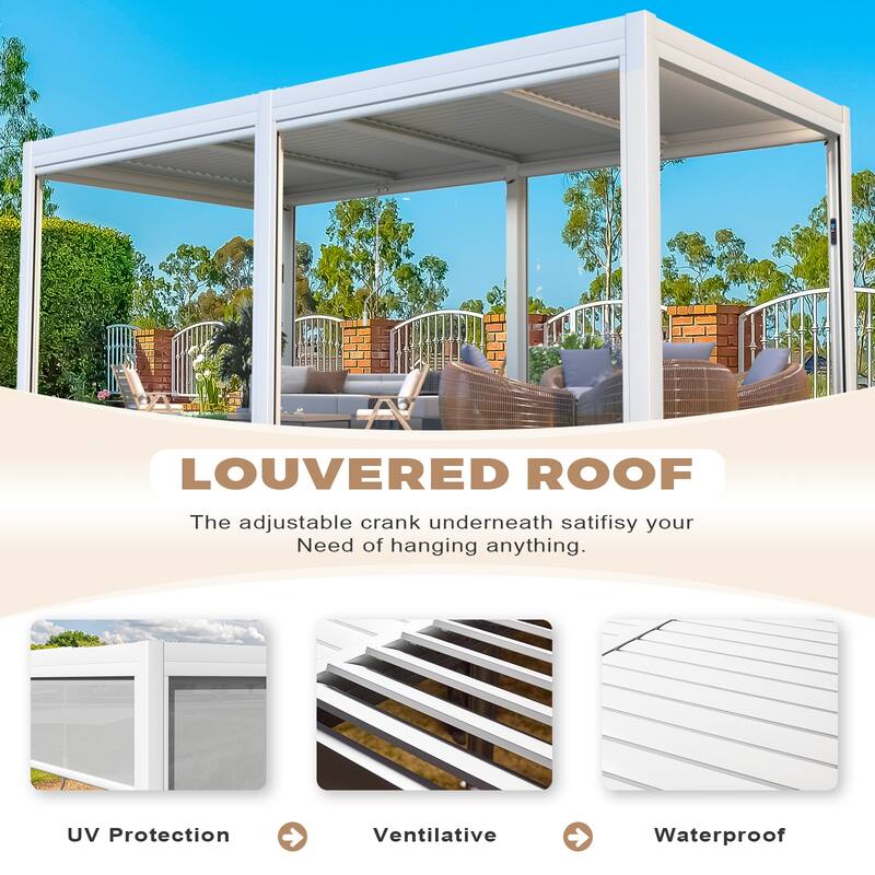 EROMMY Outdoor Louvered Pergola Gazebo with Adjustable Aluminum Rainproof Roof