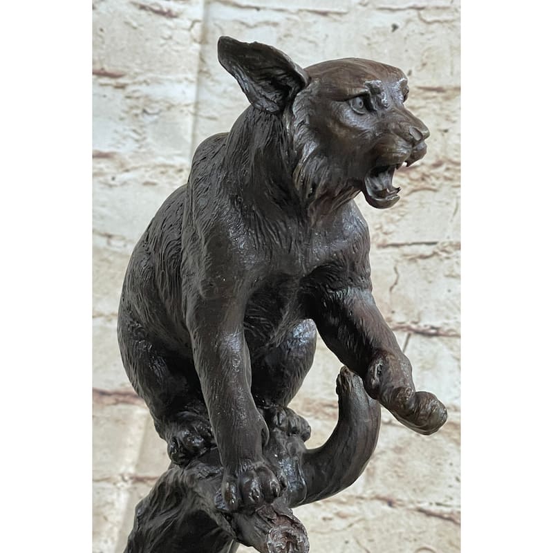 Cougar Panther Jaguar Imitative Cat Collector Bronze Marble Base Bookend Statue Art Decor