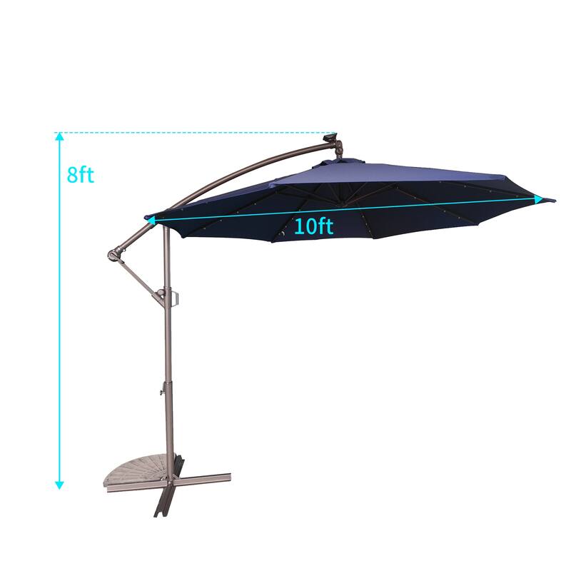 Clihome 10Ft Solar Light Crank Offset Cantilever Patio Umbrella, Without Base