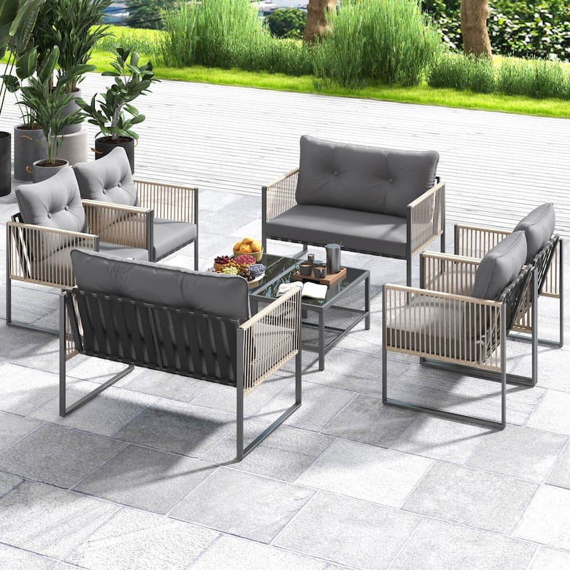 Costway 4/8 PCS Patio Furniture Set PE Rattan Conversation Sofa Set - 8 pcs