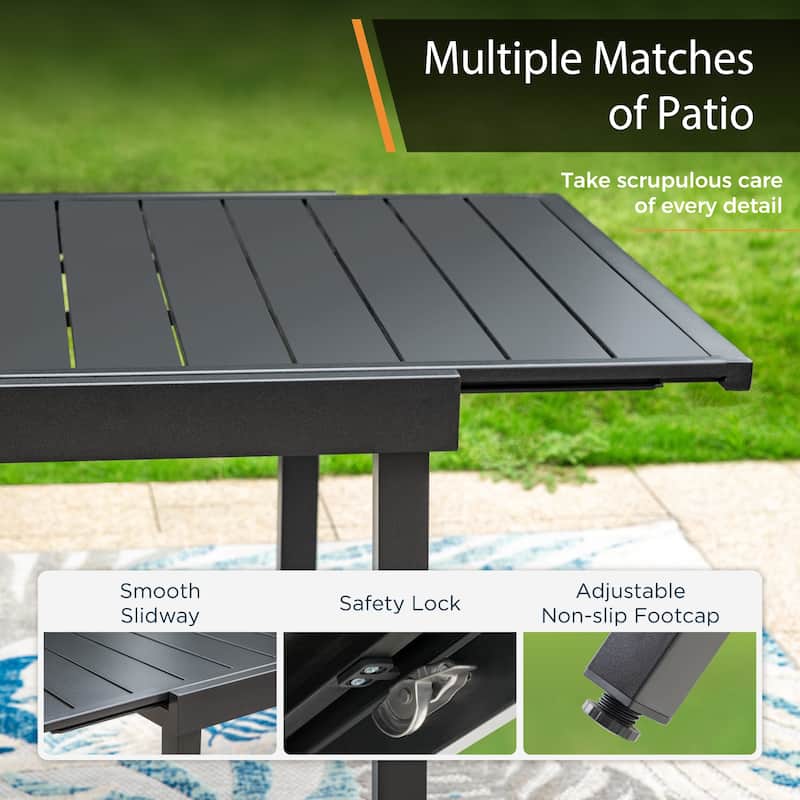 7/9 Patio Dining Set, Expendable Rectangular Outdoor Dining Table with Rattan Chairs
