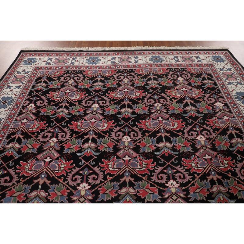 All-Over Black Heriz Oriental Area Rug Hand-Knotted Wool Carpet - 8'11"x 11'7"