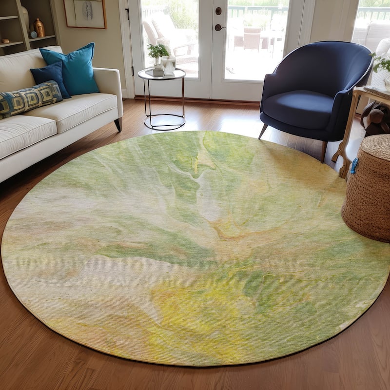 Machine Washable Indoor/ Outdoor Chantille Contemporary Splash Rug - Green - 8' x 8'