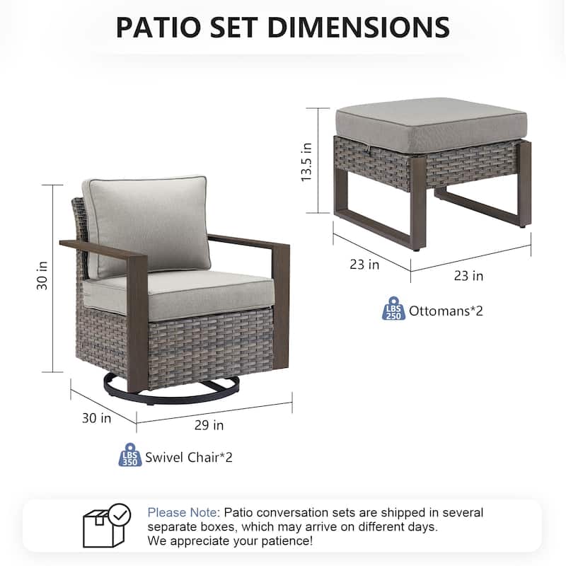 Pocassy 4 Pieces Outoor Patio Swivel Chair Ottoman Set