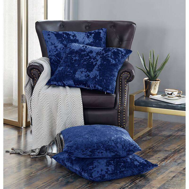 Rancho Crushed Velvet Throw Pillow Cover Set, NO INSERT - 20" x 20" - Blue