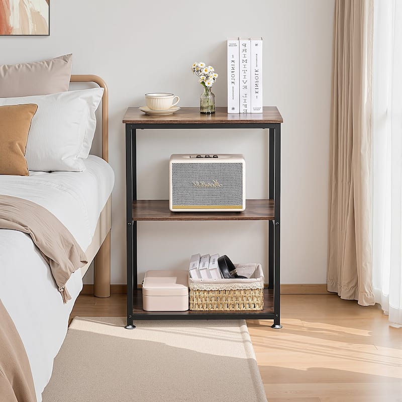 Javlergo Industrial End Side Tables Nightstand with 3-Tier Storage Shelf