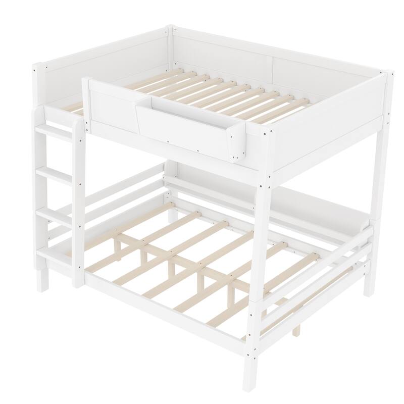 Wood Bunk Bed with Storage Shelves and Bookshelf, Ladder & Guardrails, Detachable Design