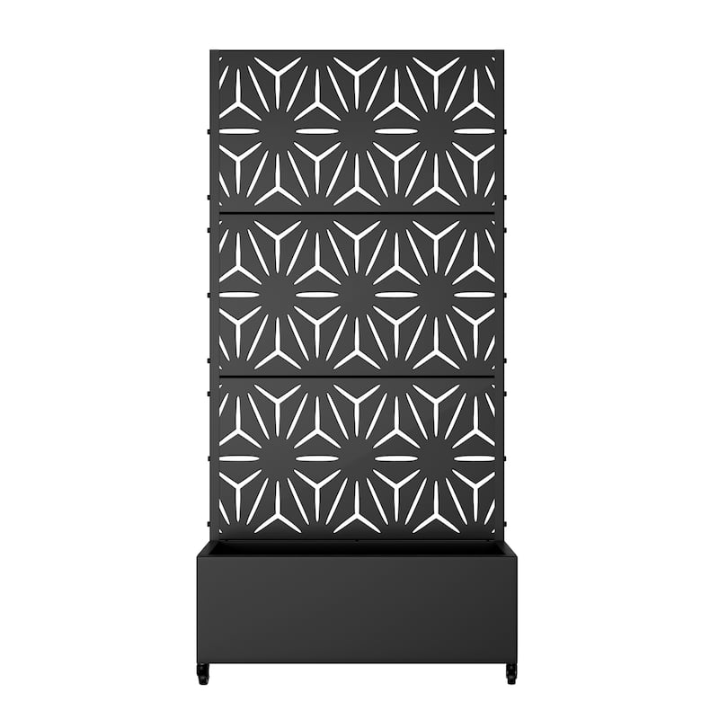 Metal Movable Planter Box with Trellis Privacy Screen Planter Box with Lockable Wheels