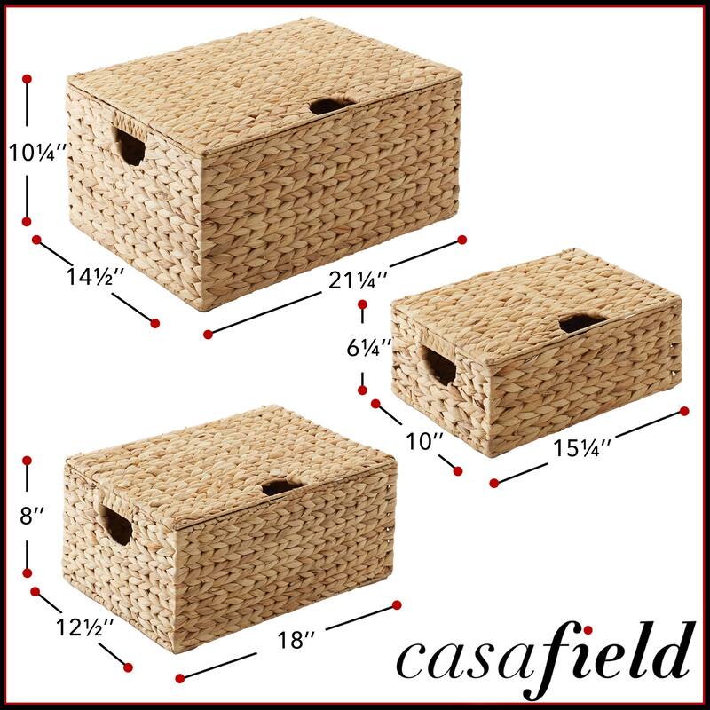 Water Hyacinth Rectangular Storage Baskets with Lids Nesting Basket
