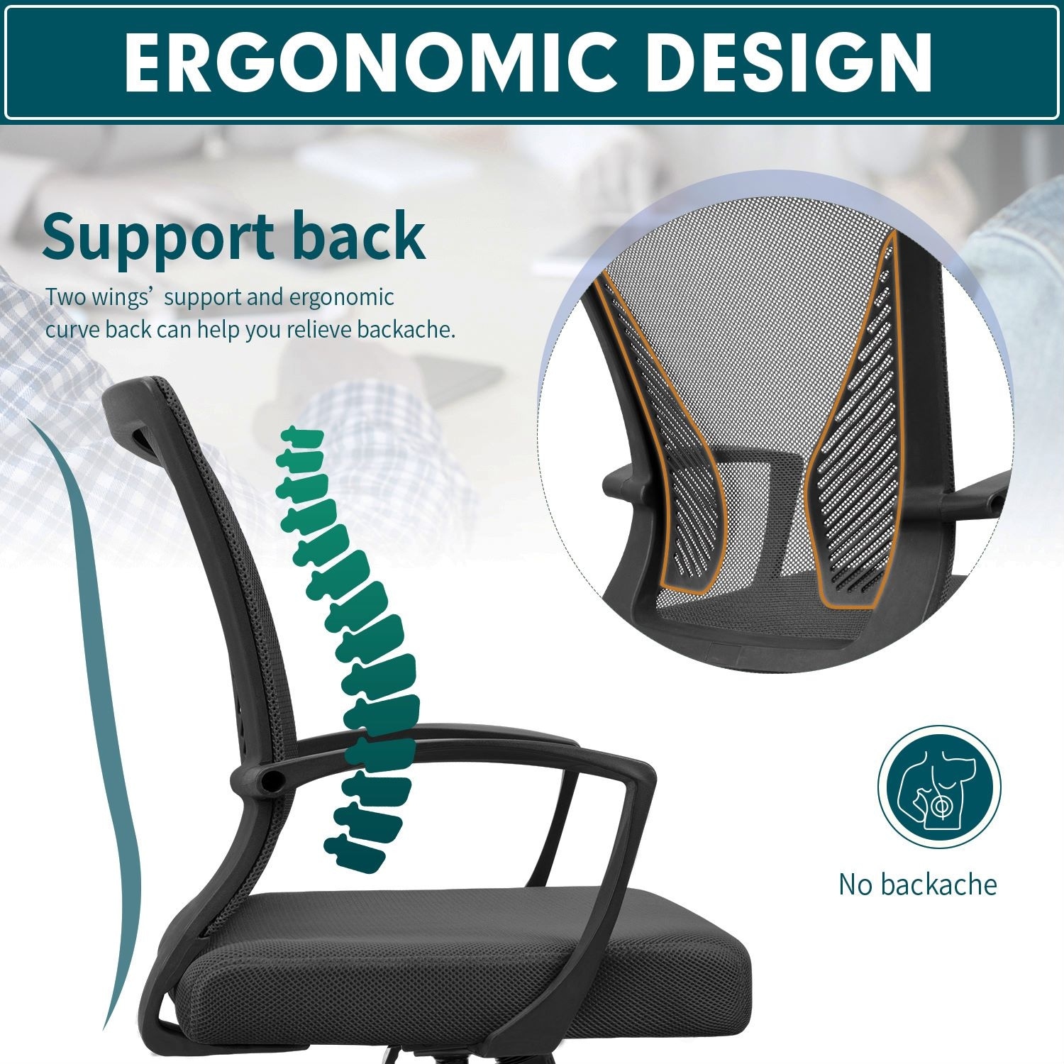 Ergonomic Home Office Chair with Lumbar Support and Swivel Adjustable Mid  Back Double Seat Cushion Task Chair - Bed Bath & Beyond - 38005274