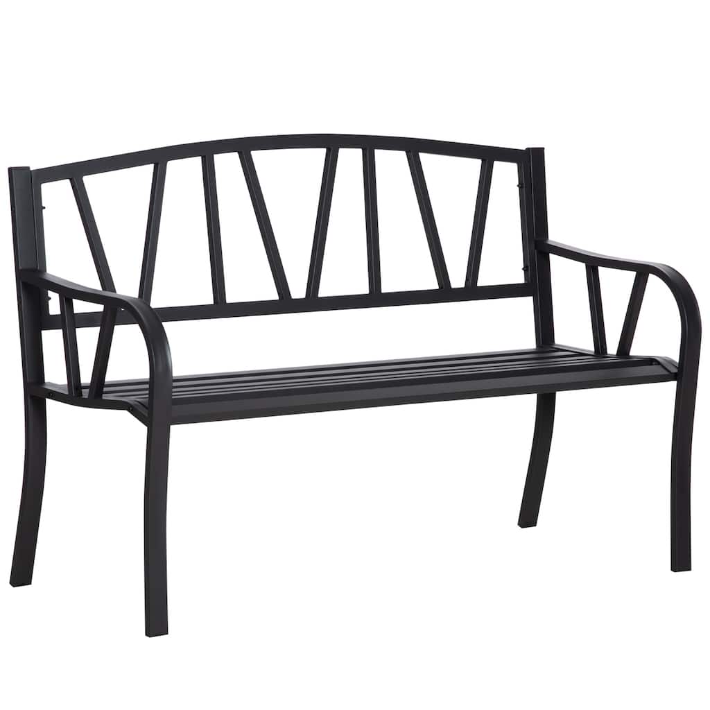 Metal Garden Bench Outdoor Bench For 2 People, Park-Style Patio Seating, Decor With Smooth Armrests, Slatted Seat And Backrest