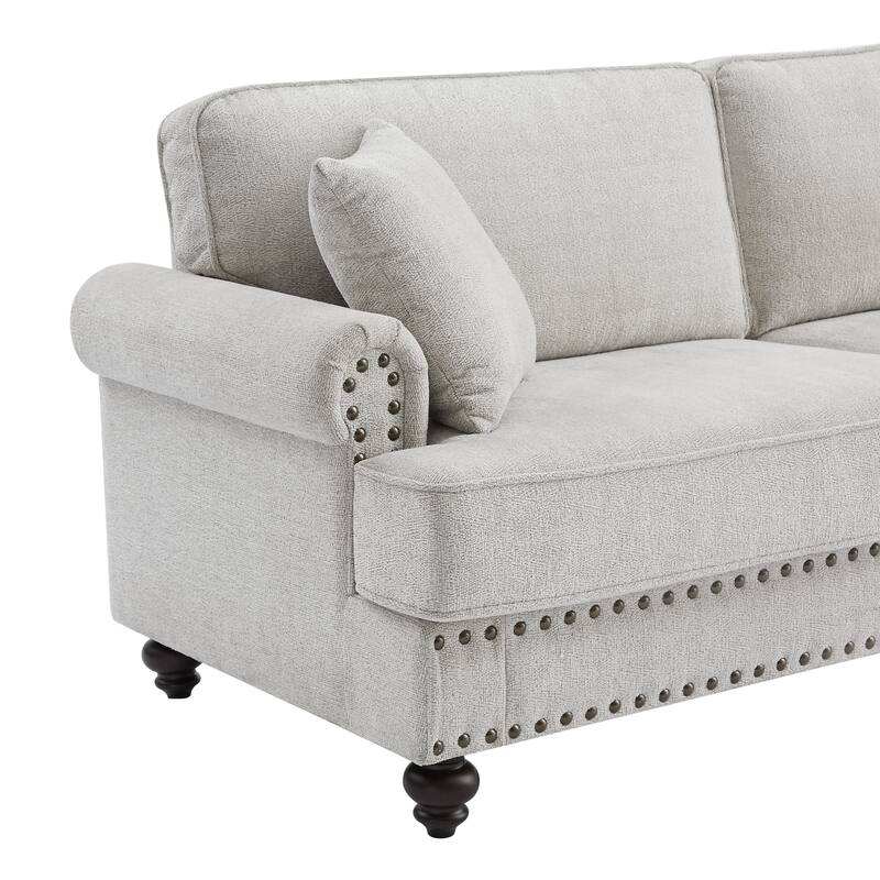 82" Modern 2 Seater Upholstered Sofa Couch with 2 Pillow,Nailhead Trim, Armrests and High Elastic Sponge Cushions